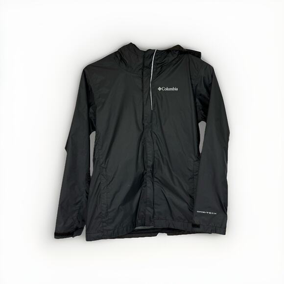 Columbia Omni-Tech Waterproof Rain Jacket Black Men’s Medium Hooded Windbreaker - Picture 1 of 15